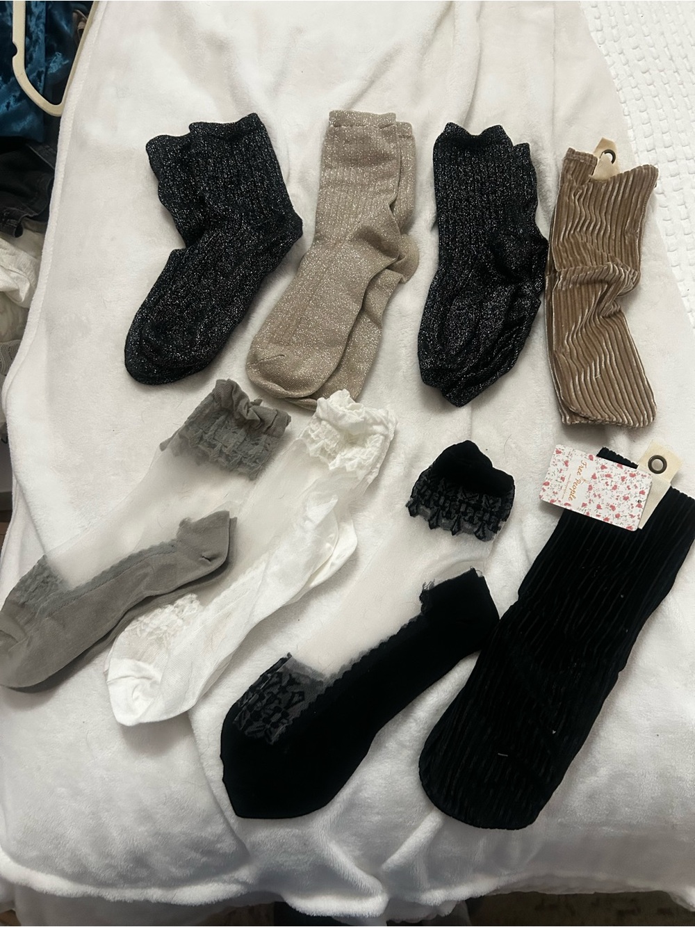 Free People Assorted Crew & Knee Socks - Black, Gray, White, Tan